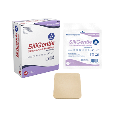 SiliGentle - Non-Adhesive Silicone Foam Dressing, 6" x 6", 10/Box