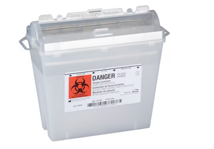 Sentinel Sharps Container – 5.4 Qt, Translucent Beige, 11" x 5.25" x 10"