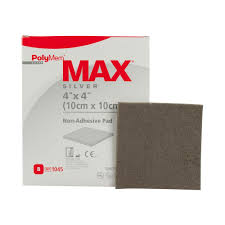 PolyMem Max Silver Hydrophilic QuadraFoam Dressing 4x4" Sterile Non-Adhesive LF, 8/bx